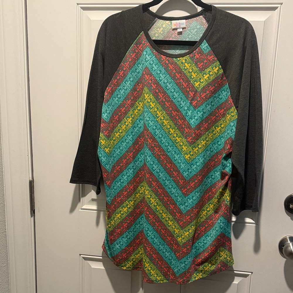 2 for $10 BUNDLE AND SAVE Multicolor Chevron Raglan Top with Black Sleeves